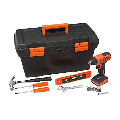 BLACK+DECKER Furadeira e Parafusadeira 10mm, Ideal para Parafusamentos em Geral, Com 18 Acessórios, Maleta de Ferramentas de Alumínio, 1 Carregador, Modelo ‎LD12SA-BR, 12V