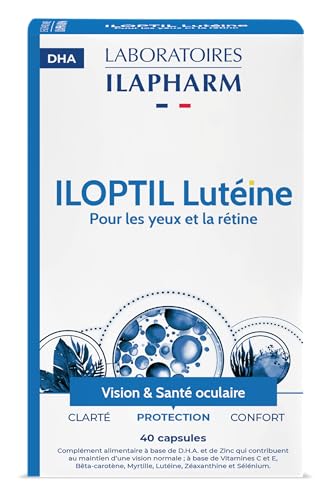 Laboratoires Ilapharm - Iloptil Luteine Et Zeaxanthine- D.H.A, Lutéine, Zéaxanthine, Myrtille, Vitamines Et Minéraux - Protection Des Yeux Et De La Retine - 40 Capsules