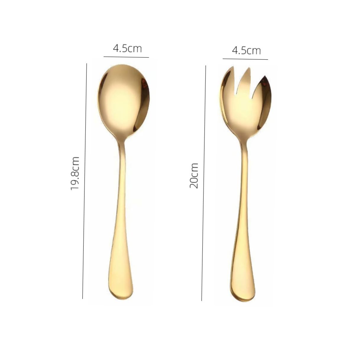 FUNOMOCYA Salad Fork Spoon Set 2pcs Gold Serving Spoons Salad Utensils Easy to Clean
