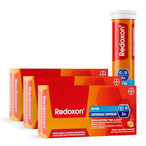Redoxon Extra Defensas Comprimidos Efervescentes Complemento Alimenticio con Vitamina D, Vitamina C y Zinc, Ayuda al Sistema Inmunitario, Sabor Naranja, Formato Ahorro 3 x 30 (90)