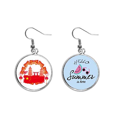 Pendientes de sandía estilo torre farol rojo de China para lóbulo de oreja