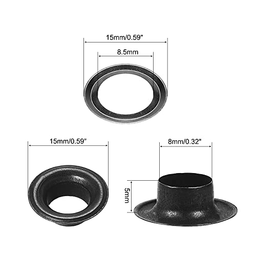 Uxcell Grommet Tool Kit 100 Sets 5/16" Copper Grommets Eyelets With 3Pcs Install Tools, 8Mm Inside Dia. Black #TOP2