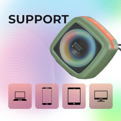 Image of OOGE Vibebox 1000 Bluetooth Speaker | 7W Wireless Speaker with AUX & USB Port | RGB Lights | Type-C Charging | Bluetooth 5.3 | Deep Bass | Compact & Stylish | Green