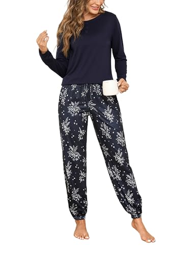 Jahetuul Pyjama Damen kuschelig Schlafanzug Baumwolle Damen Schlafanzüge Zweiteiler Nachtwäsche Schlafbekleiung Frauen bequem Pyjamas Set...