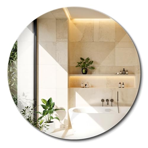 Espejo Sin Marco Grande Ø 90 cm Redondo de la Pared Decorativos Moderno Decoración de Interior para Baño Salón Recibidor Dormitorio