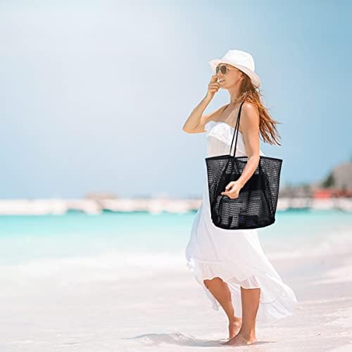 Mesh Grocery Tote Bag Beach Bag Extra Large Tote Bags for Women with Zip Pocket Shoulder Bag Summer Beach Bags Reusable Shopping Bag for Holiday Travel