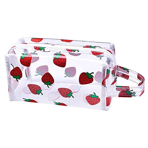 Erdbeere Kulturbeutel, Wasserdicht Kosmetiktasche, Tragbar Kosmetiktasche Transparent, Toilettenartikel Make Up Tasche, Kosmetiktasche Klein mit Reißverschluss und Tragegriff Cover