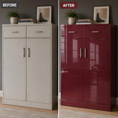 Image of HOME13 Glossy Wallpaper Peel and Stick Maroon Contact Paper Self Adhesive Wall Paper Decorative Removable Waterproof Vinyl Wall Sticker for Kitchen Cabinets Shelves Drawers(20x80 Inch)