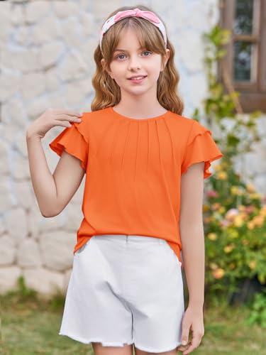Haloumoning Girls Pleated Ruffle Short Sleeve Shirts Kids Summer Crewneck T-Shirts Fashion Tops Tees 5-14 Years2