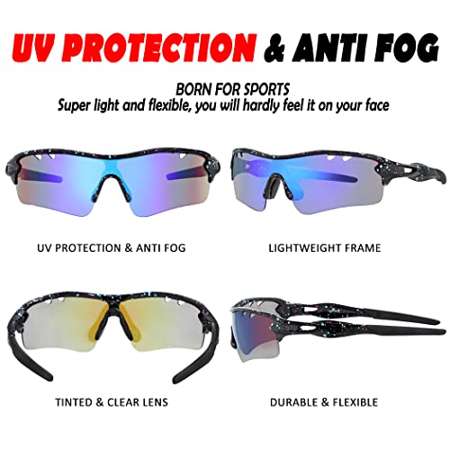 Itscool Polarized Sports Sunglasses With 5 Interchangeable Lenses For Men Women Softball Running Cycling Baseball Glasses Black Blue #TOP3