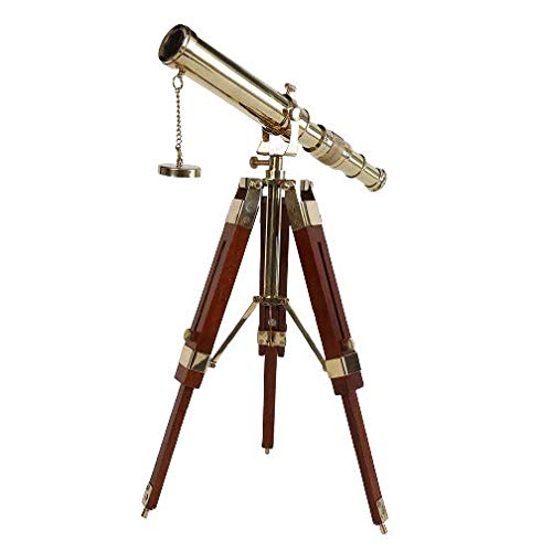 Malla Inc. Telescopio náutico de latón vintage sobre trípode de madera, telescopio de escritorio antiguo para decoración del hogar y accesorios de mesa, telescopio náutico de cristal espía para