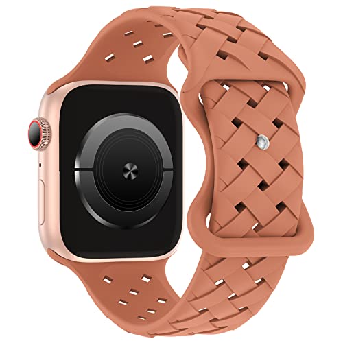 Image of Silicone Braided Weave Bands Compatible with Apple Watch 38mm 40mm 41mm 42mm 44mm 46mm 45mm 49mm, Replacement Sport Breathable Strap for iWatch Series 11 /10 /9 /8 /7 /6 /5 /4 /3 /2 /1 Ultra SE Women Men, Brown