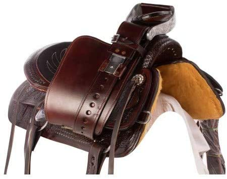 Rahmat International Wade Tree A Fork Premium Western Leather Roping Ranch Work Horse Saddle Tack, Headstall Breastplate(Size- 10 To 18 Inches Seat Available) (15.5" Inch Seat) #TOP7