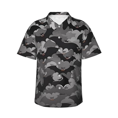 Chemise hawaïenne chauve-souris homme grise à manches courtes pour Halloween