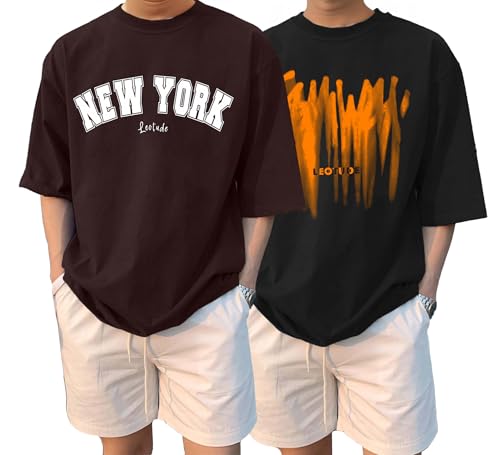 Image of LEOTUDE Half Sleeve Oversized Cottonblend Round Neck Drop Shoulder Printed Men's T-Shirt (Color Black)