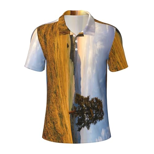 Chemise de golf homme à manches courtes imprimé herbe dorée d'automne et polo décontracté