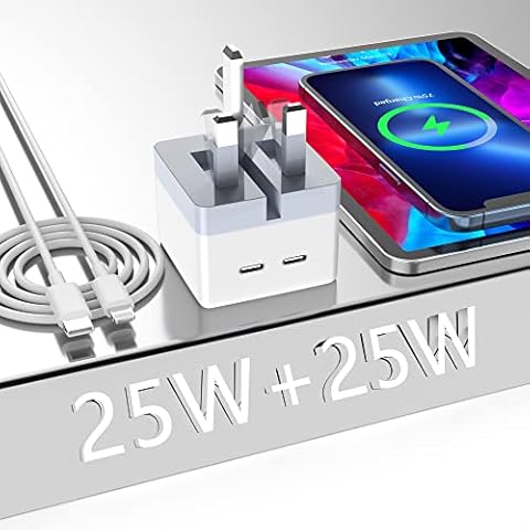 Dual USB C Charger 25W PD Fast Foldable Type C Charger Plug 50W USB C Plug Multi Port Wall Charger for iPhone 13 iPhone12 SE 11 X Galaxy S22 S21 Pixel 5 (includes a USB C to Lightning cable) Cover