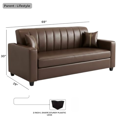 Image of FURNY Cosmos 3 Seater Leatherette Sofa Set (Brown) Premium Finish | Durable Comfort | Ideal for Living Room