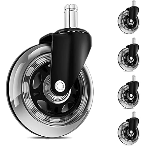 Office Chair Caster Wheels 3" Heavy Duty Replacement Rubber Wheels for IKEA Chairs Protect All Floors Set of 5 (3/8"x7/8") Cover