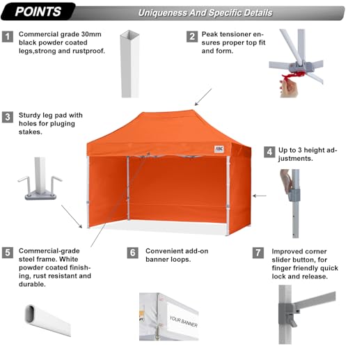 Image of ABCCANOPY Commercial Pop Up Canopy Tent with Sidewalls 10X15,Orange