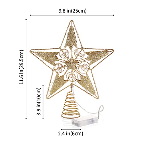 Christmas Tree Topper, 15 Led Lighted Star Tree Topper Gold Christmas Tree Star Decorations For Indoor Home Decor - 12 Inch #TOP3