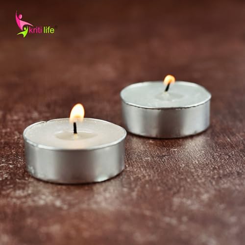 Image of Kriti Life Jasmine Scented Tealight Candles 100% Paraffin Wax 4.5 Hours | Smokeless Dripless White Candles for Home Meditation - Set of 50