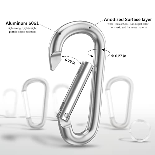 Image of sprookber 3 inch Aluminum Carabiner D Ring, Caribeener Clips, Spring Snap Hook for Keychain Clip, Set of 10