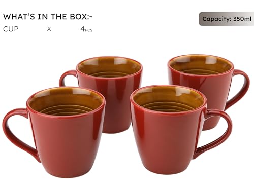 Image of Bodhi House Handcrafted Ceramic Coffee Mug Set of 4 Pieces (350 Ml), Stoneware Tea Cup, Microwave Safe Large Milk Mug, Glossy Finish, Ideal for Daily use, Casual Gatherings and Gifting, Burgundy