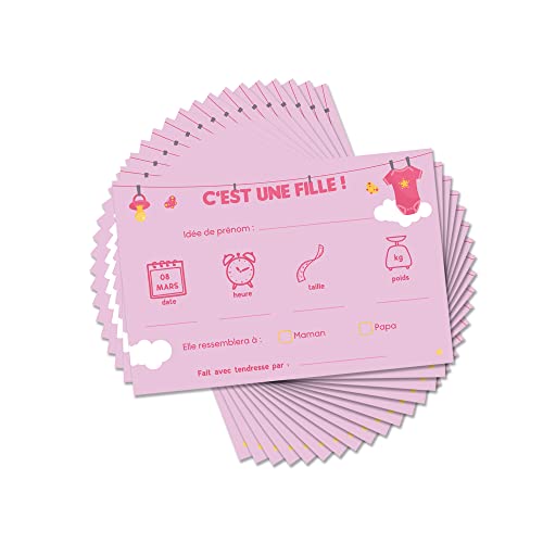 OLILLY - 20 Cartes de Pronostics pour Baby Shower Fille (Pronostics Fille 2)