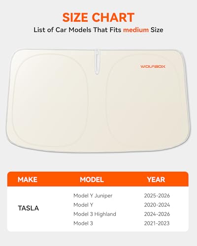 WOLFBOX Foldable Car Windshield Sun Shade Tesla Model Y/Model 3-Advanced Thickened Black Tape Sunshade Cover, Maximum UV Block & Sun Heat Protector Model Y Juniper/Model 3 Highland (56'L*37''W) — view 2