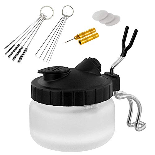 Airbrush Cleaning kit Glass Cleaning Pot with Holder,Wash Cleaning Tools,5 Nozzle Cleaning Needles and Brush,1 Golden Needle,Dredging Needles Kit for Airbrush Cleaning Repair