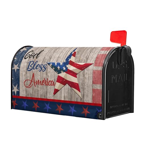 Image of American Flag Patriotic Mailbox Cover Magnetic USA Independence Day Mailbox Cover Standard Size 25.5 x 21 4th of July Memorial Day Mailbox Wrap Post Letter Box Cover Decorative for Home Outdoor Garden