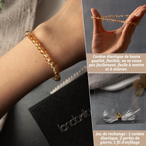 Landorilo Bracelet 4mm en Pierre Naturelle pour Femme, R 3A Citrine – vue 5