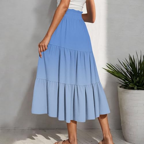 Skirts for Women Midi Length Stretch Waist Casual Drawstring Gradient Color Pleated Skirt Loose Trendy Flowy Clothes4