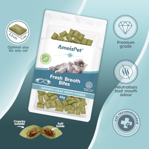 AmeizPet Katzen Leckerlies Frischer Atem Für Katze, Leckerli Zur Unterstützung Eines Frischen Atems, Kann Helfen Unangenehme Gerüche Zu Reduzieren, Reckerer Für Den Täglichen Genuss, 65 g (2.3 oz)