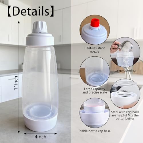 2 Packs of Pancake Batter Dispenser,1000ml Squeeze Pancake Dispenser | Mixer Bottle with Stainless Steel wire Ball,Suitable for Pancakes Crepes Waffle Muffins Qatayef Cupcak - image 7