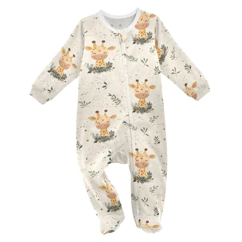 vvfelixl Baby Blay One Piece Footies Cute Cartoon Giraffe Baby Onesie Sleepers Cotton Clothes for 9-12 Months
