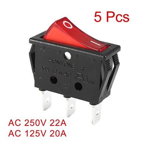 Uxcell 5Pcs, E75 Red Light On/Off Spst Boat Rocker Switch 22A/250V 20A/125V Ac #TOP7