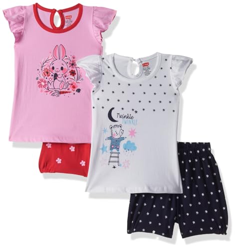 Image of LuvLap Baby Girls Regular Fit 100% Cotton Half Sleeves Girls Top CoSet Pack of 2
