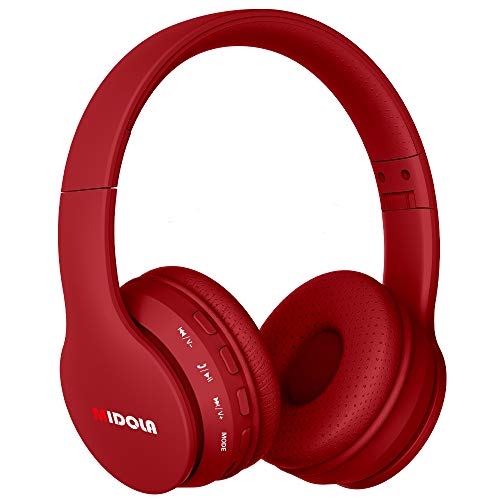 Midola Volume Limited 85dB Kids Headphone Bluetooth Wireless Over Ear Foldable Stereo Sound Noise Protection Headset with AUX 3.5mm Cord Mic for Boys Girls Cellphone Ipad Tablets TV Notebook Red