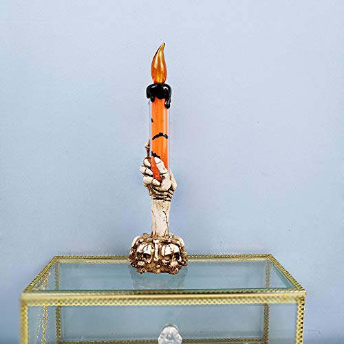 Preisvergleich Produktbild Halloween Kerzenhalter Schädel Skelett Kerzenlicht Dekoration Requisiten Kürbis Laterne Dekoration LED Kerzenlicht Atmosphäre Dekoration Requisiten, große Orange, einzelne Kerze, 6,5 * 6 * 22cm