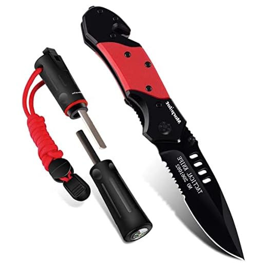 Pocket Knife & Fire Starter Set, 5 in 1 Stainless Steel Tactical Folding Knife | Magnesium Fire Starter with Magnetic Compass & Emergency Whistle for Camping, Outdoor Survival, Hiking (#1)