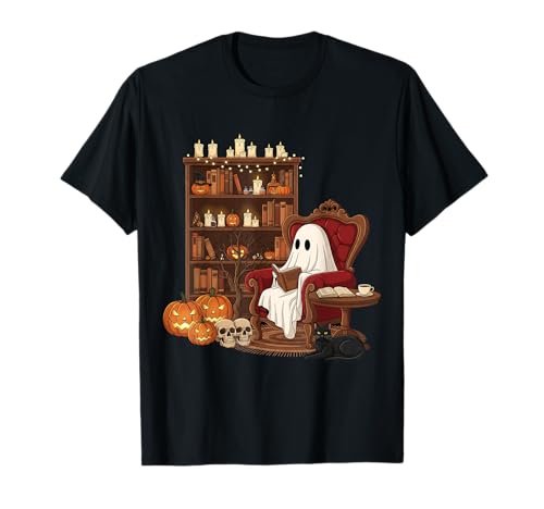 Ghost Cosy Reading Bookworm Library Warmes Halloween T-Shirt