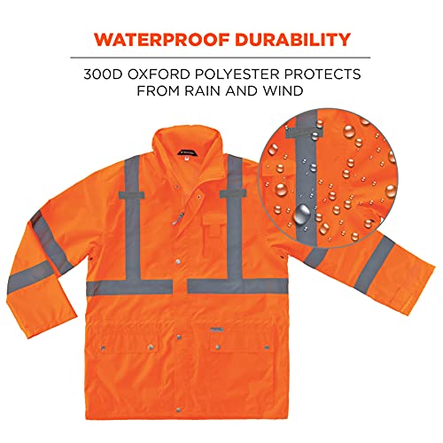 Ergodyne Glowear 8365 Rain Jacket, High Visibility, Reflective, Ansi Compliant Outerwear Orange, X-Large #TOP1