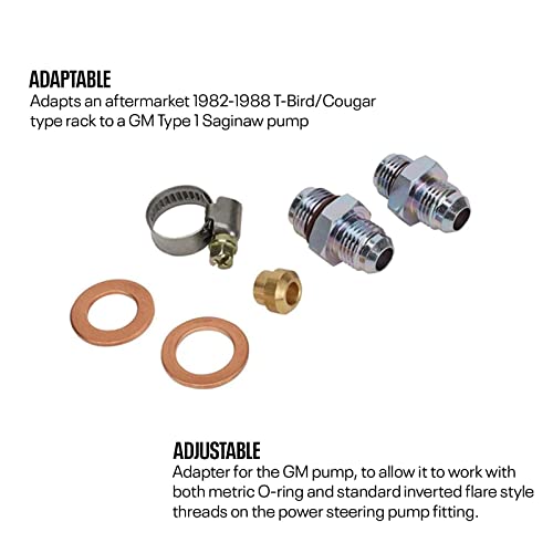 Speedway Motors 1982-88 T-Bird Steering Rack To Gm Pump Power Steering Hose Kit With Adapters, 5/8'-18 Inverted Flare Pump End, Suitable For Aftermarket Racks #TOP3