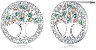 MEGA CREATIVE JEWELRY Women 925 Sterling Silver Tree of Life Rose Gold Drop Earrings Studs with Crystals Jewellery Gifts for Her Mum Wife Girlfriend
