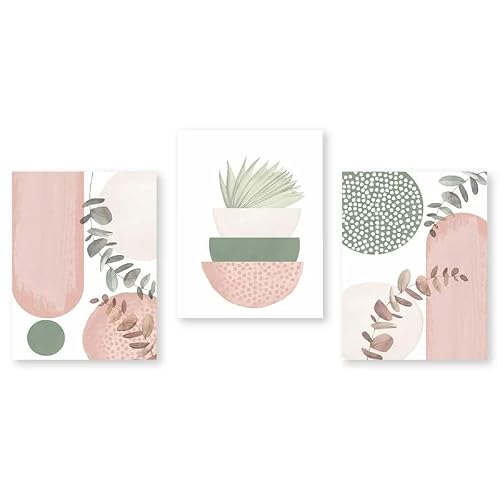 CLJKDX Abstract Pink and Green Bohemian Wall Art Canvas Painting Modern Minimalist Poster Print Picture For Living Room Bedroom Decoration-40 * 60cm*3PCS (No Frame)