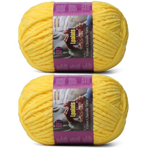 Image of Chunky Chenille Yarn for Crocheting, Yellow Fluffy Blanket Yarn for Crochet