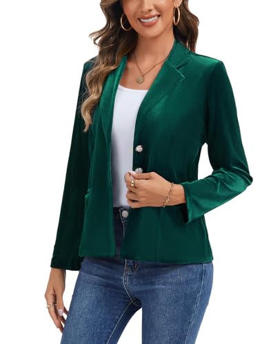 MINTLIMIT Women's Velvet Blazer Long Sleeve Notched Lapel Button Front Tailored Cardigan Suit Jacket Blazer3