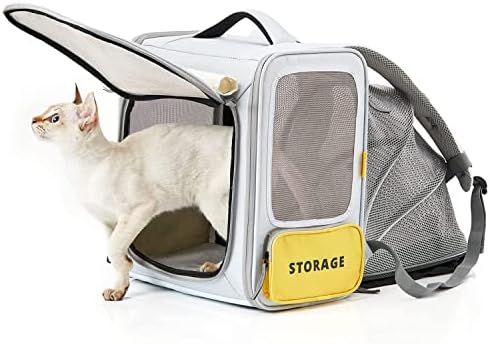PETKIT Cat Backpack Carrier Expandable, Breathable Rucksack with Front Opening-Mesh Window-Pockets, Foldable Backpack Bag, Airline Approved for Carrying Dog Cat Up to 6KG for Hiking, Walking,Travel